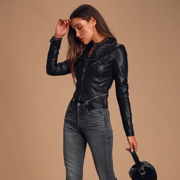 Lulus Vegan Leather Jacket - Up on a Tuesday - Picture 1 of 7